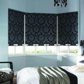 black patterned bedroom blind
