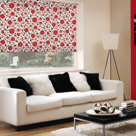 black and red patterned blind